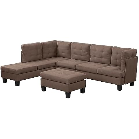 Casa Andrea Milano Modern Sectional Sofa L Shaped Couch with Reversible Chaise & Ottoman, Large Living Room Furniture, Brown Cover