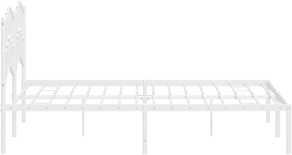 White Steel Bed Frame with Headboard 53 x 75 in Double Platform Bed Frame Sturdy Durable Metal Foundation with Storage for Modern Bedroom Minimalist Mattress Support