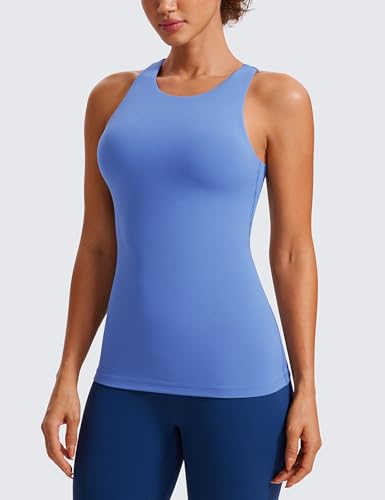 Image of CRZ YOGA Butterluxe High Crew Neck Tank Top | Light Support, Built in Bra, Removable Pads, Yoga, Extremely Soft, Racerback, for Women