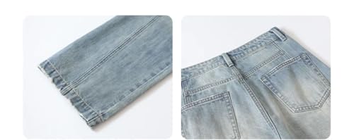 Women Loose High Waisted Split Wide Leg Denim Pants Straight Trousers3