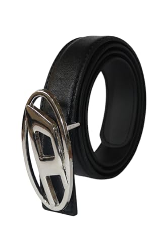 Image of Designer Belt for Women, Black Artificial Leather, Silver Metal Buckle, 109 cm Length, 2.8 cm Width