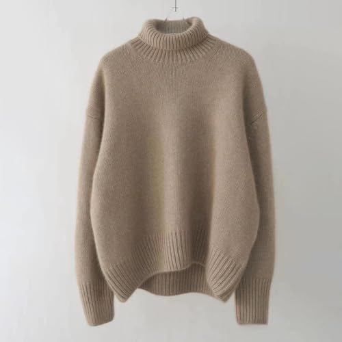 High Collar Women Jumper Solid Color Knit Sweater Long Sleeve2