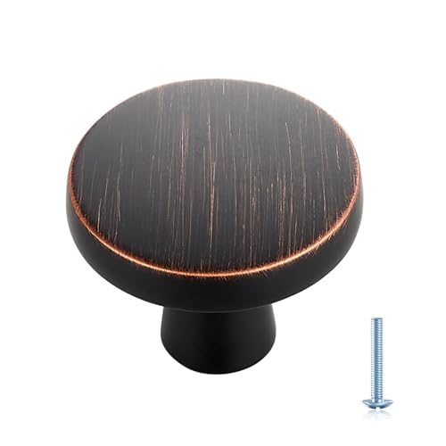 Image of Ravinte 20 Pack Solid Single Hole Kitchen Round Cabinet Knobs Oil-Rubbed Bronze Pulls Drawer Knobs Kitchen Cabinet Hardware Handles