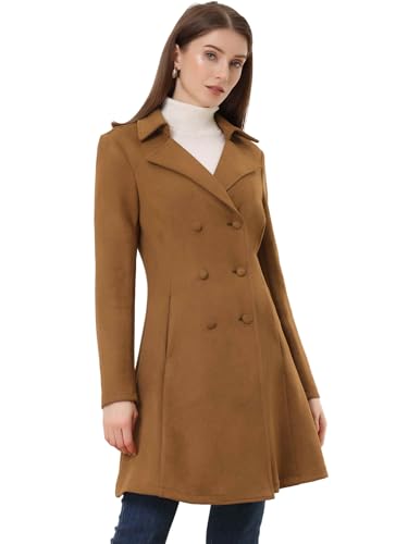 Allegra K Women's Faux Suede Jacket Double Breasted Notched Lapel Winter Long Trench Coat2