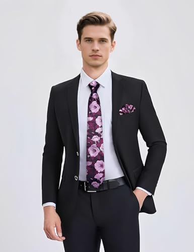 Image of YourTies Silk Paisley Floral Tie and Pocket Square Cufflinks with Lapel Pin Sets for Men 5PC Wedding Party