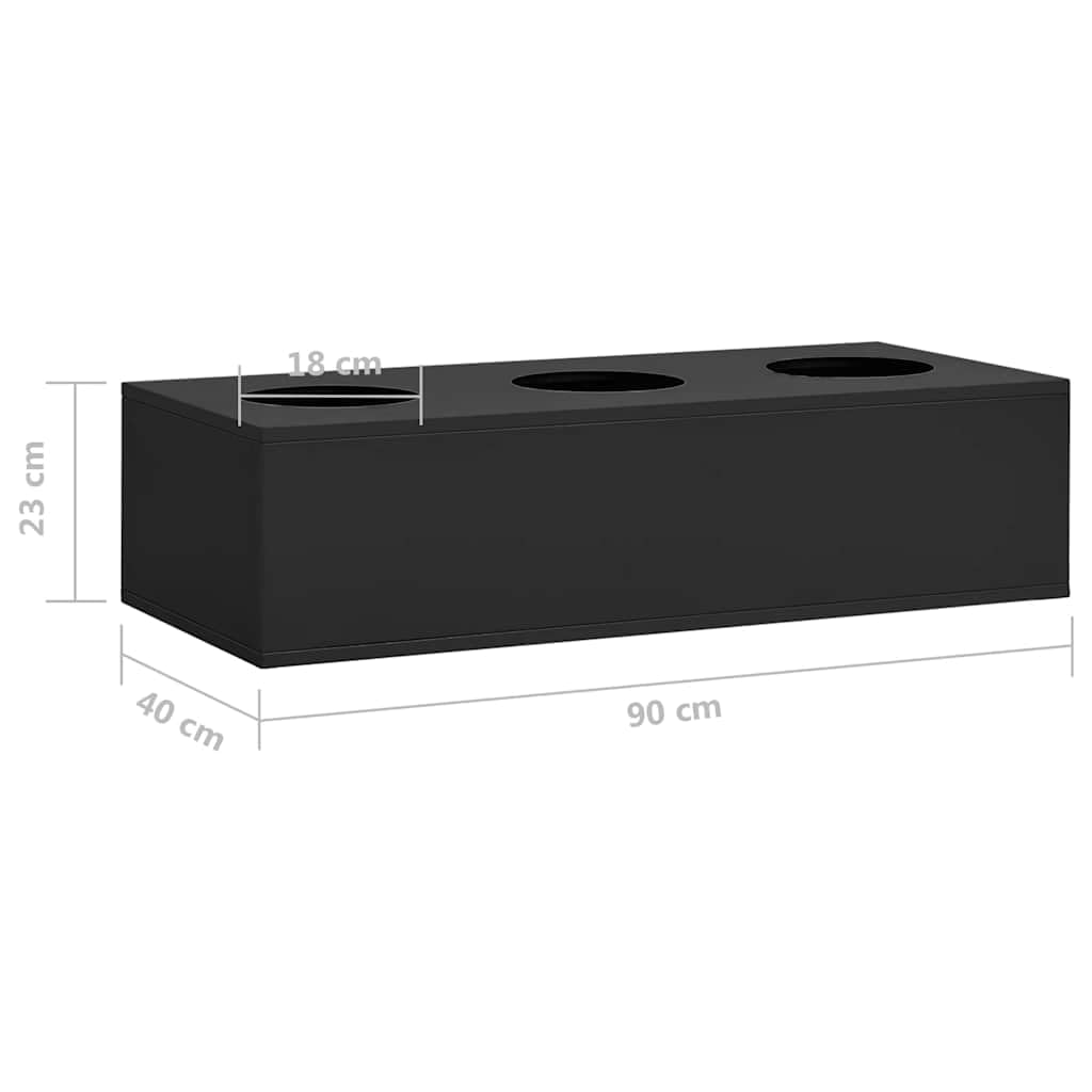 Armario con puertas correderas y jardinera de acero antracita – Armario de almacenamiento con 2 estantes y cerradura para dispositivos multimedia y libros – Aparador moderno