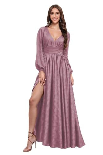 Image of vintys Women's One Shoulder Ruched Bridesmaid Dresses Long with Slit Satin Formal Prom Dress VS117