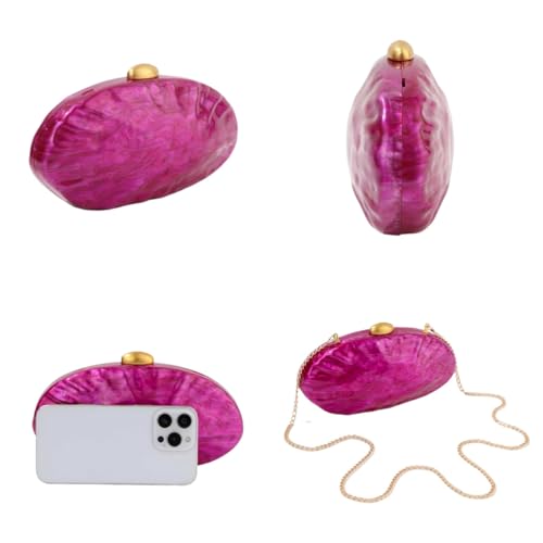Image of RomanticDesign Women Shell Shape Acrylic Clutch Shiny Marble Purse Wedding Prom Party Evening Handbag