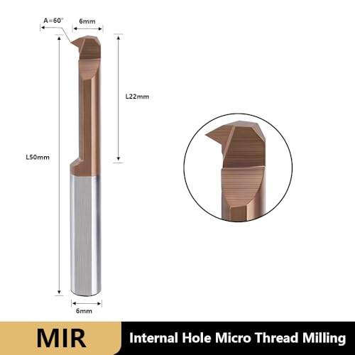 Image of Carbide MIR Inner Hole Micro Threaded Mills for Small Holes & Turning 5 Pcs MIR-6-A60-L22