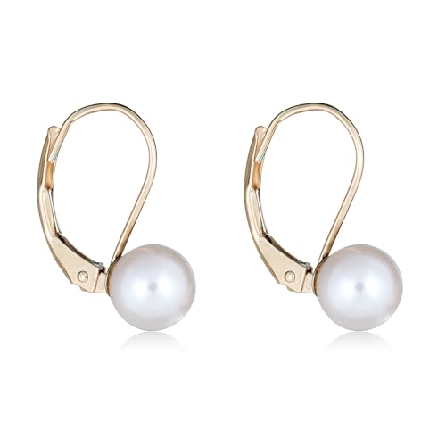 AVORA 10K Yellow Gold White Freshwater Cultured Pearl Lever-back Drop Earrings