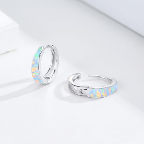 Opal Earrings for Women 925 Sterling Silver Opal Hoop Huggie Earrings Hypoallergenic Cartilage Hoops Earrings Jewelry Gifts for Mother's Day2