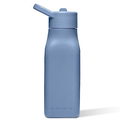 Neon Kactus Super Sonic - Borraccia in silicone per bambini, con cannuccia, per scuola, viaggi, sport, 100% a prova di perdite, lavabile in lavastoviglie, silicone per uso alimentare, senza BPA e