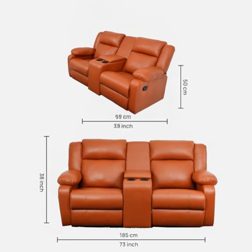 Image of Solis Royale Leatherette Manual 2 Seater Recliner Sofa Chair | Center Console and Cup Holder | Comfortable Lounge Sofa Chair for Living Room, Bedroom, Office, Home (SNUGHEAVEN-TAN)