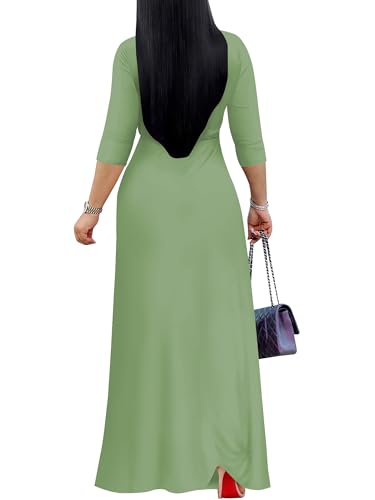 Image of Plus Size Maxi Dress for Women V Neck 3 /4 Sleeve Wrap Dress