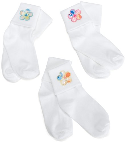 Jefferies Socks Big Girls' Daisy Applique (Pack of 3), colors may vary