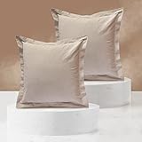 Viste Tu Hogar, Juego de 2 Fundas de Cojín con Volante 50x50cm, Suave Algodón y Poliéster, Cremallera Oculta, Protector de Cojín Resistente para Decoración de Hogar, Unicolor, Beige Oscuro Liso.