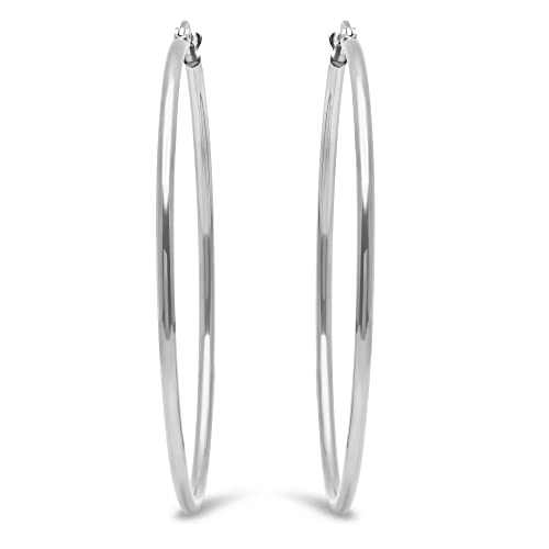 Image of Amazon Essentials Stainless Steel Rounded Tube Hoop Earrings (50mm), (previously Amazon Collection)