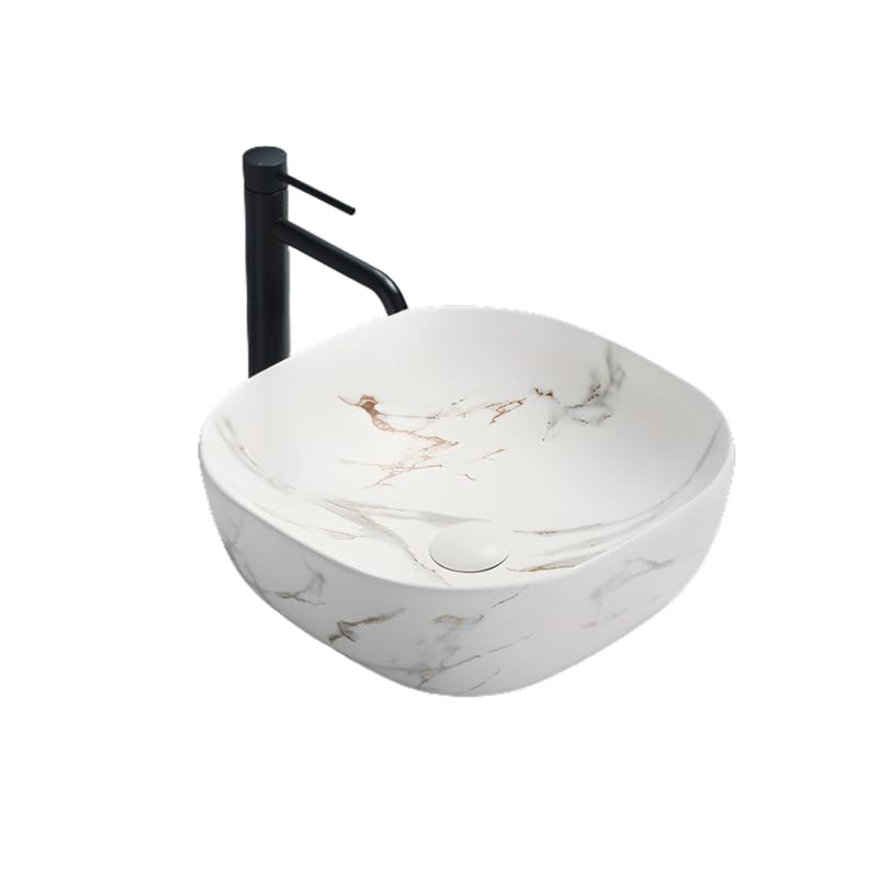 Vasque à poser carrée -41,5 cm -Blanc mat marbre -FRANCI