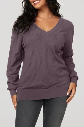 Arach&Cloz Women's Soft V Neck Long Sleeve Fall Casual Regular Fit Sweater Tops4