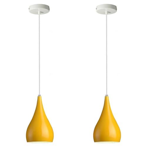 LEDSone Modern Industrial Teardrop Hanging Ceiling Pendant Lamp, (30cm x16cm + Cable) E27 UK Lamp Fixture (Yellow, 2 Pack)