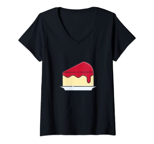 Mujer Tarta de queso de frambuesa Postre Camiseta Cuello V