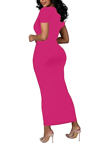 Image of Women's Long Bodycon Dresses Leopard Print Casual Maxi Club Party Tight Dress Short Sleeve