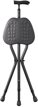 Adjustable Folding Walking Cane with Seat, Aluminum Alloy Crutch Chair with Retractable 3 Legs, Portable Cane Stool, Anti-Slip Lightweight Walking Stick for Seniors Elderly, 220 lbs Capacity
