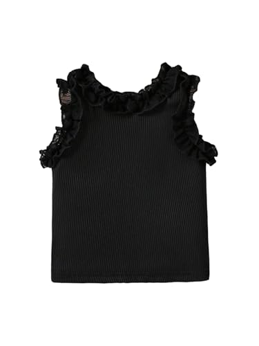 Image of GORGLITTER Girl's Sleeveless Tees Crop Tops Round Neck Ribbed Knit Cute Tank Top Black 4Y