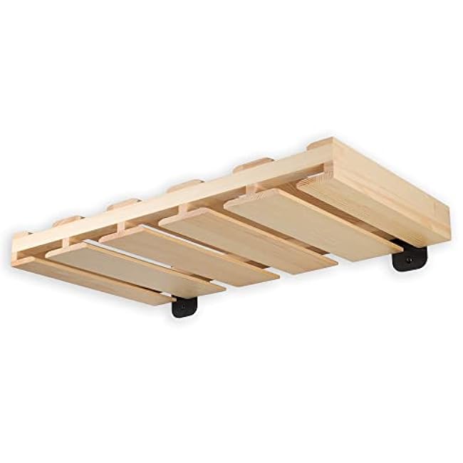 Rustic State Palomino Wall Mounted Wood Floating Wine Liquor Bottle Rack with Glassware Holder Stemware Shelf Storage Organizer - Home, Kitchen, Dining Room Bar D¨¦cor - Natural