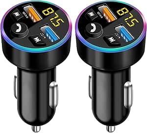 Bluetooth Car Charger, Bluetooth FM Transmitter in-car Wireless Radio Adapter for Music Player, Hands-Free Calling Car Phone Kit for iPhone 14 13 12 11 Pro Max Samsung Galaxy S23 S22 S21 S20 FE Ultra