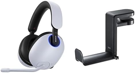 Sony Gaming Headset INZONE H9 WH-G900N Bluetooth, White + Sanwa Supply PDA-STN18BK Headphone Hook, 360  Rotation, Spring Type Clamp