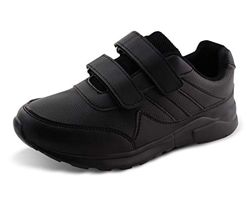 JABASIC Kids Black/White Hook and Loop School Uniform Sneaker2