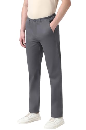 Image of Peter England Men's Straight Fit Mid Rise Chino Casual Trouser with Premium Dobby