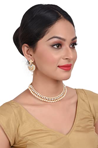 Efulgenz Indian Pearl Necklaces for Women Beaded Necklace Faux Pearl Crystal CZ Cubic Zirconia Choker Necklace Earrings Jewelry Set for Women Bollywood Wedding Jewellery4