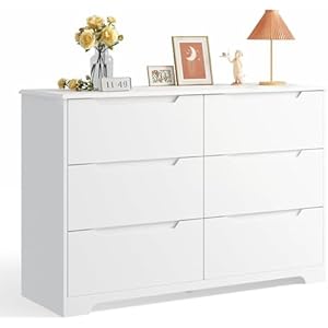 Gizoon 6 Drawer Double Dresser for Bedroom with Anti-Tip Design, Modern Wide Wooden Chest of Drawers with Cut-Out Handles, Closet Storage Organizer and TV Stand for Living Room, Hallway, Ent