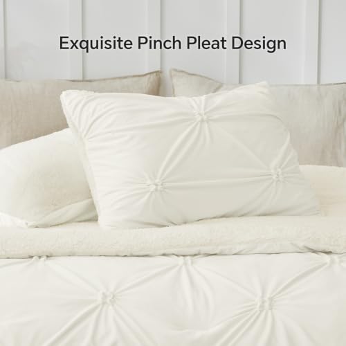 Image of BEDELITE Fluffy Sherpa Twin Comforter Set,Pintuck-Cream