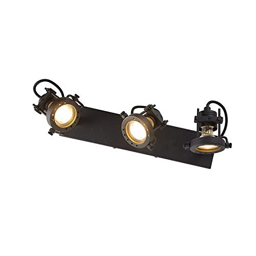 Qazqa Verstellbarer Deckenstrahler, Deckenspot - Suplux - Schwarz, max. 10W, Geeignet für LED, 36cm, 3-flammig, Ideal als Wohnzimmerlampe, Küche lampe