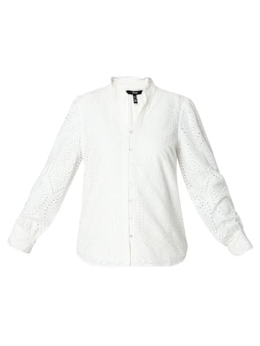 Image of VERO Moda Women's Cotton Mandarin Collar Solid Regular Fit Shirt | Schiffli Design Shirt for Women