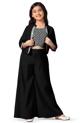 Image of Fashion Dream Girl's Silk Blend Ethnic Top and Palazzo Set |Kids Salwar Suit Set|Indo Western Set