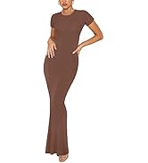 REORIA Women's Basic Summer Casual Lounge Long Dress Elegant Short Sleeve Crew Neck Bodycon Maxi ...