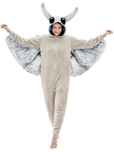 JUOLOET Unisex Adult Mothman Onesie Pajamas Animal One Piece Snug Fit Halloween Costume Sleepwear HomewearGrey Mothman Small