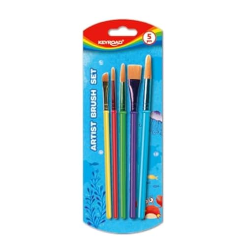 Keyroad Pennelli Per Bambini - Scatola Con 5 Pennelli - Manico Con Custodia Di Colori - Pennelli Scolari Per Capelli Sintetico Sottile - Materiale Sco