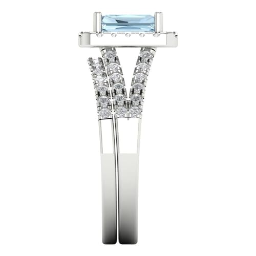 Clara Pucci 1.72 tcw Emerald Cut NaturalAquamarine Wedding Ring Set for Women | 14K White Gold 2-Piece Womens Anniversary Ring for her, Womens Solid Gold Stackable Eternity Band and Vintage Gold Ring3