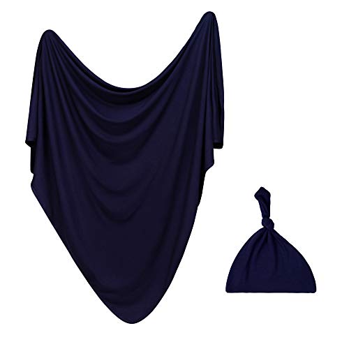 Image of Swaddle Blanket & Hat Set | Receiving Blanket | Soft & Cozy | 47" x 47" Size for Newborns, Infants, and Toddlers - (Navy)