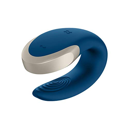 Satisfyer, vibrateur couple de luxe avec télécommande, Double Love Connect App' avec application et télécommande radio, silicone médical, 8,6 cm, couleur:bleu