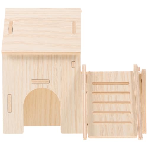 BATHVEVE Escondite de Hámster de Madera Natural, Casa para Mascotas Beige, Libre de Olores, Espaciosa para Descansar, Dormir y Comer, Accesorio para Jaulas, 1 Set
