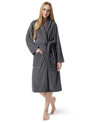AW BRIDAL Hooded Fleece Robes for Women, Soft Warm Fluffy Bathrobe for Women, Long Spa Robe with Pockets