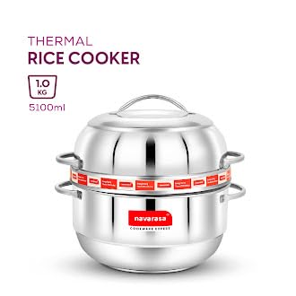 Image of Thermal Rice Cooker Stainless Steel 1 KG with Rubber Gasket | Perfect for Kerala Red /Matta Rice | Saves Up to 70% Fuel | Keeps Rice Hot for 8+ Hours | Induction and Gas Compatible