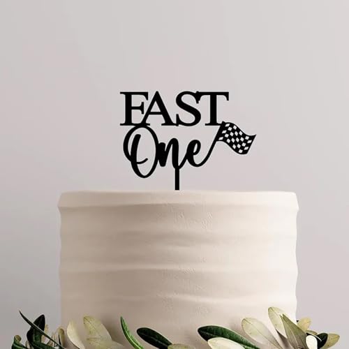 Decoración acrílica negra para tarta de primer cumpleaños, fiesta de cumpleaños temática de carreras, decoración de fiesta de primer cumpleaños