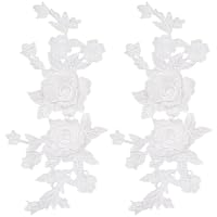 GORGECRAFT 2pz Bianco Floreale Pizzo Applique Boho Amore Vintage Rosa Ricamato Cucire su Toppe retrò Fiore Coppia Poliestere Ornamento per Abito da Sposa Cappello Borsa Jeans Vestiti Artigianato